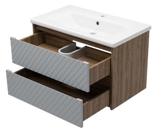 Подвесная тумба под раковину Brevita Chester CHE-09080-49502Я 80см серый/дуб Чарльстон темно-коричневый