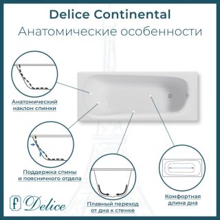 Ванна чугунная Delice Continental DLR230641R-AS 130х70 с отверстиями под ручки и антискользящим покрытием