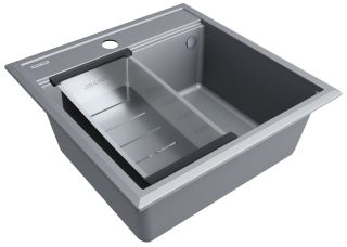Комплект Paulmark: мойка Stepia 50 и коландер Advance PM115051-GRM+A375-BS серый металлик/брашированная нержавеющая сталь
