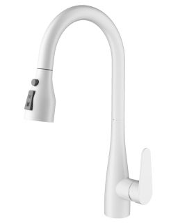 Смеситель для кухни Wonzon & Woghand WW-121E201B-MW с выдвижным изливом белый матовый