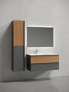 Подвесная тумба под раковину Sancos Delta DL100LGR левая 100см дуб красный/графит