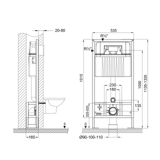 SET Инсталляция Sava Free Standing+клавиша смыва COOL хром матовый круг.
