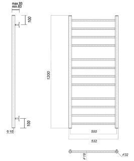 Полотенцесушитель водяной Domoterm Медея П12 500x1200 (4-4-4) хром