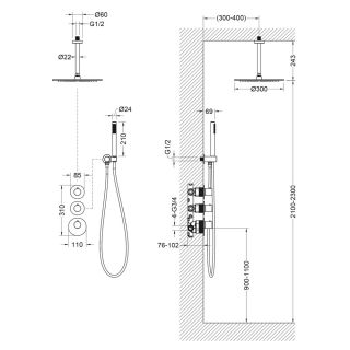Душевой комплект Timo Saona SX-2399/18SM с термостатом чёрное золото