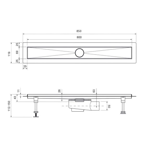 Душевой лоток Timo Drain System DS230208/03 80см с двусторонней панелью plate под плитку чёрный