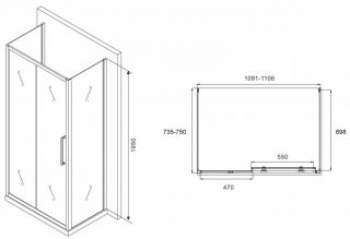 Душевой уголок ABBER Schwarzer Diamant AG30110H-S75-S75 110x75см хром