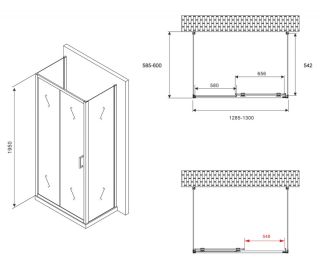 Душевой уголок ABBER Schwarzer Diamant AG30130B-S60B-S60B 130x60см чёрный