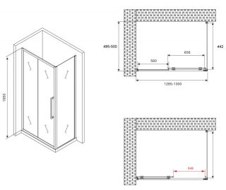 Душевой уголок ABBER Schwarzer Diamant AG30130H-S50 130x50см хром