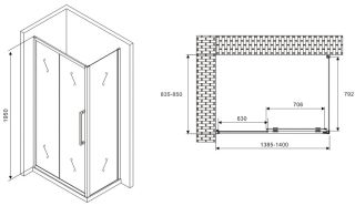 Душевой уголок ABBER Schwarzer Diamant AG30140MH-S85M 140x85см хром
