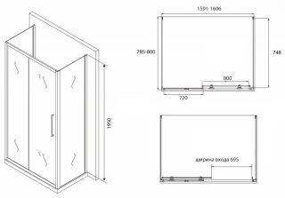 Душевой уголок ABBER Schwarzer Diamant 160x80см AG30160BH-S80B-S80B