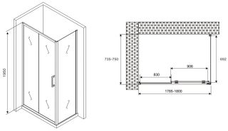 Душевой уголок ABBER Schwarzer Diamant AG30180B-S75B 180x75см чёрный