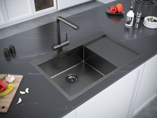 Мойка кухонная Paulmark Kroner PM217851-GML левая воронёная сталь