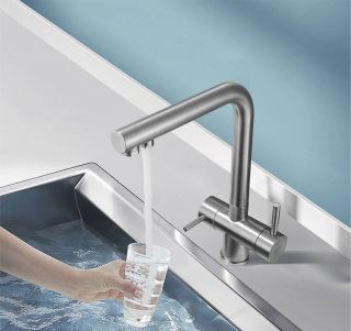 Смеситель для кухни Shevanik S468B с подключением фильтра сатин