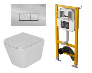 Комплект DQ Унитаз подвесной безободковый (торнадо) DT1436516, Инсталляция DI8050127, Клавиша смыва DB1499001, хром (DS1431628)