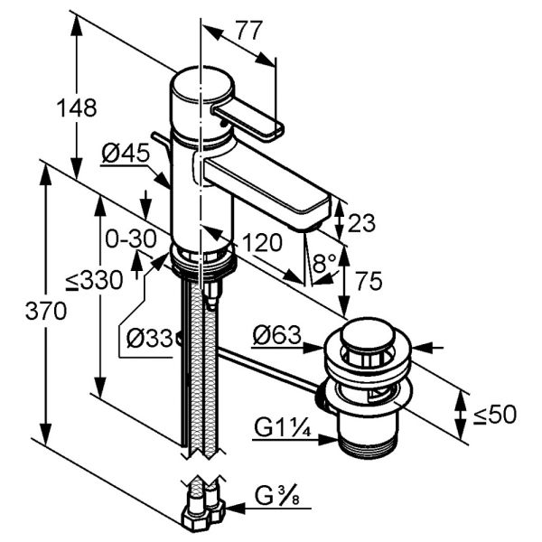 Смеситель для раковины Kludi Zenta XL хром 382600575