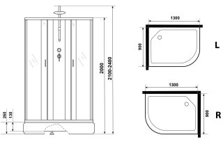 Душевая кабина Niagara NG-33394-14LBKTG с гидромассажем 130x90см серебро/матовое