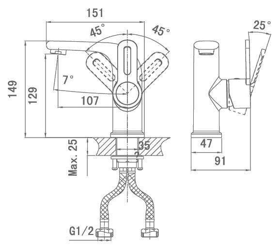 Смеситель для раковины DQ Rhein Paulinus хром DA1352101