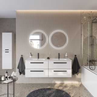 База под раковину Cezares подвесная с четырьмя выкатными ящиками для раковины с двумя чашами, Bianco Lucido, 1200x457x500, ECO-CER-N-1200-4C-SO-2-BL