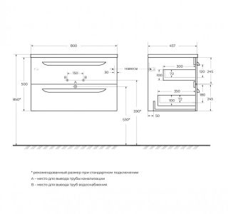 База под раковину Cezares подвесная с двумя выкатными ящиками, Sapfiro, 800x457x500, ECO-CER-N-800-2C-SO-SPF-P