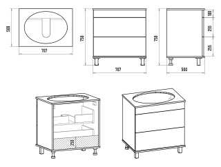 Напольная тумба под раковину Brevita Enfida ENF-06070-0242Я 70см чёрный