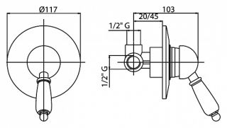 Встраиваемый однорычажный смеситель для душа, бронза Cezares ELITE-DIM-02-Nc
