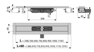 Душевой лоток AlcaPlast Low с порогами для перфорированной решетки 95см хром APZ101-950