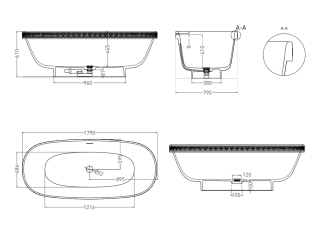 Ванна из искусственного камня Salini Greca Meander S-Stone 103021M 180x80см белый матовый