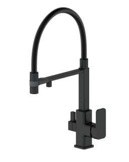 Смеситель для кухни Wonzon & Woghand WW-88458012-MB с гибким изливом и подключением фильтра чёрный матовый