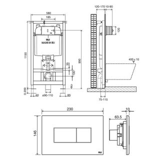 Инсталляция OLI 74 (0580*1150*0120), пневм.+Панель слива  KARISMA  пластик хр. гл