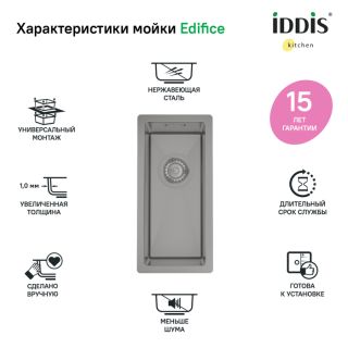 Кухонная мойка IDDIS Edifice EDI21G0i77 21см графит