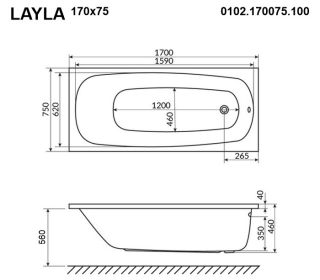 Акриловая ванна Whitecross Layla 0102.170075.100 170x75см белый глянец