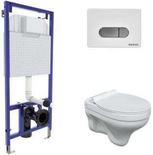 Комплект Berges 4в1 042441: инсталляция NOVUM кнопка D7 белая/хром глянец унитаз Albit S сиденье Top Slim SO