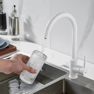 Смеситель для кухни Shevanik S128C с подключением фильтра белый