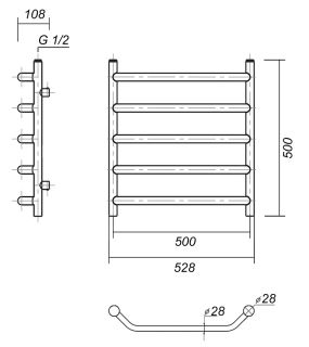 Полотенцесушитель водяной Domoterm Лаура Плюс П5 500x500 АБР бронза