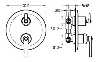 Встраиваемый смеситель c 3-х позиционным переключателем, хром Cezares LIBERTY-F-VDIM3-01