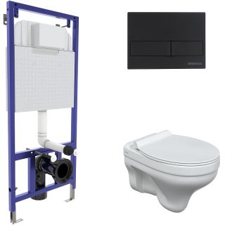 Комплект Berges 4в1 042439: инсталляция NOVUM кнопка L5 SoftTouch чёрная унитаз Albit S сиденье Top Slim SO