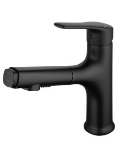 Смеситель для раковины Wonzon & Woghand WW-AE4151-MB с выдвижным изливом чёрный матовый