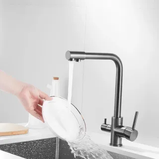 Смеситель для кухни Shevanik S328T с подключением фильтра оружейная сталь