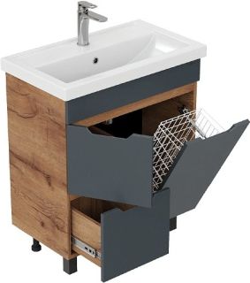 Тумба под раковину напольная Onika Айленд 107069 с корзиной 70 см графит/дуб крафт золотой