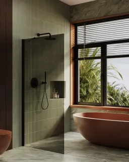 Душевая перегородка в профиле by Deonria P-195-89–8-T-B 89см чёрный/прозрачный