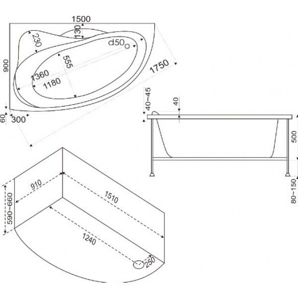 Панель фронтальная для ванны Bas Вектра 150 правая