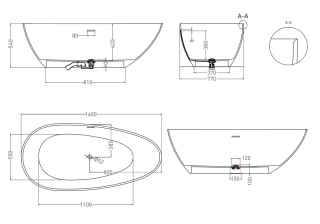Ванна из искусственного камня Salini Paola In S-Stone 101611SMRH 160x77см RAL снаружи