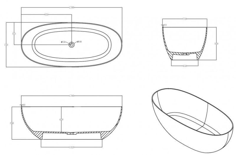 Прозрачная ванна ABBER Kristall AT9703Rubin из полиэфирной смолы 170x75см красный