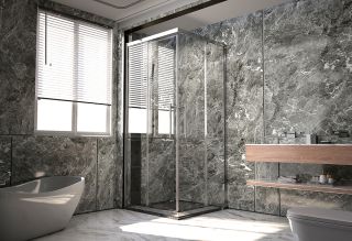 Боковая панель Veconi Premium Trento SP-30GR, 900х2000 брашированный графит, стекло прозрачное