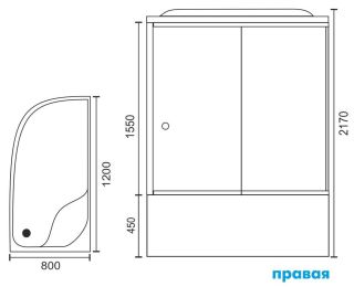 Душевая кабина Royal Bath BK правая стекло прозрачное 120x80см RB8120BK2-T-R