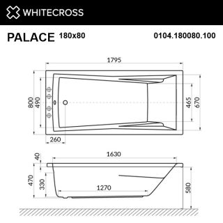 Гидромассажная ванна WHITECROSS Palace 0104.180080.100.SOFT.GL 180x80 см Soft золото