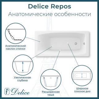 Ванна чугунная Delice Repos DLR220508RB 170х70 с черными матовыми ручками