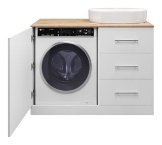 Напольная тумба под раковину Misty Респект под стиральную машину 120см правая белый/дуб Артизан
