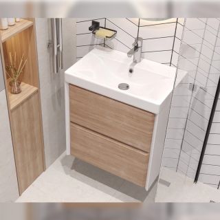 Тумба под раковину подвесная Velvex Gesso tp.GES.9696.60.2Y белый матовый/дуб сонома, 60 см