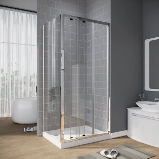 Душевой уголок Veconi Rovigo RV-028BB, 1100х700х1950, черный матовый, прозрачное стекло